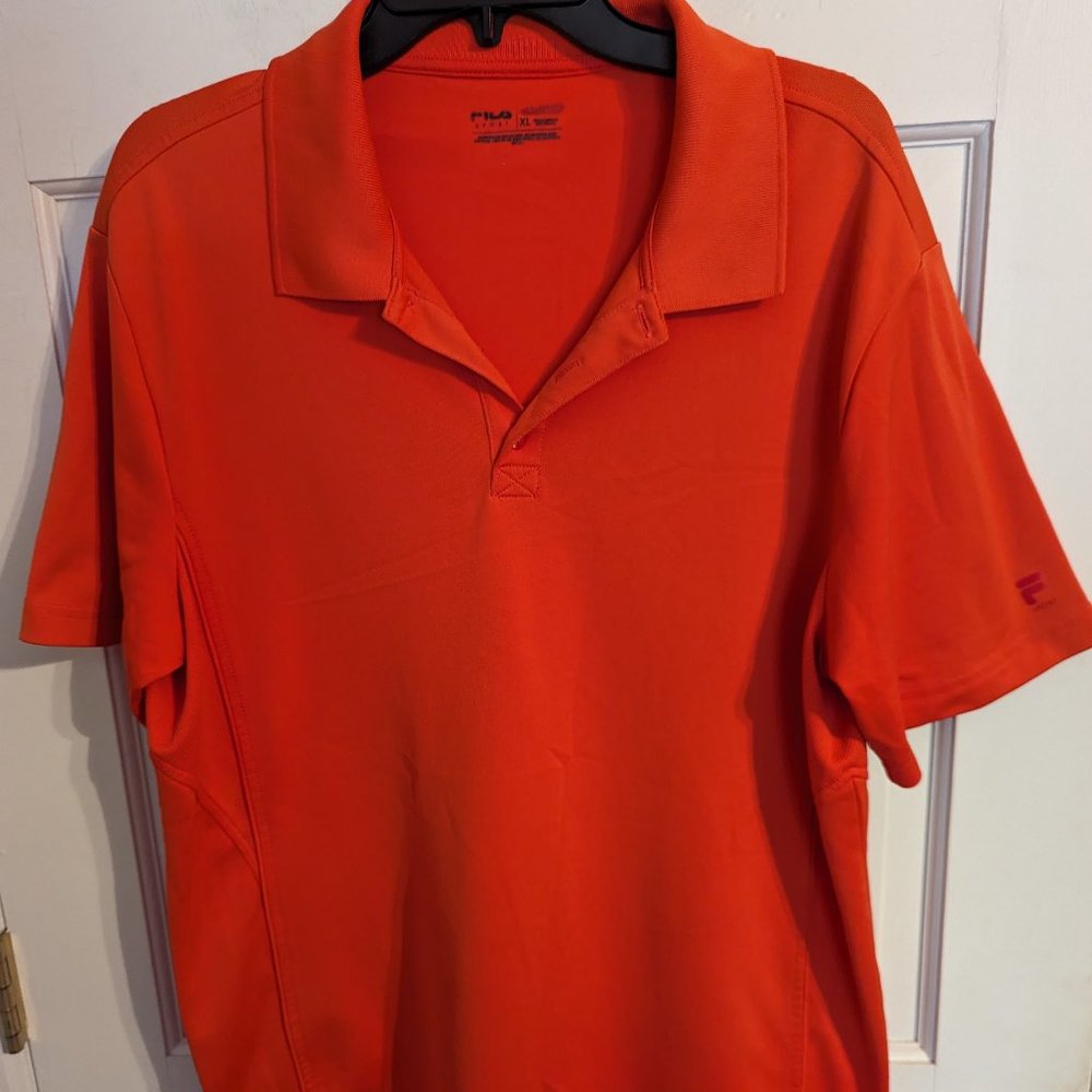Fila Sport Bright Orange Coral 100% Polyester Polo Shirt Men's sz XL